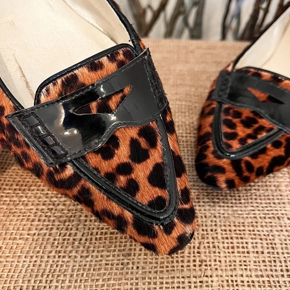 Talbots Leopard Calf Hair Patent Loafers Flats - Picture 5 of 12